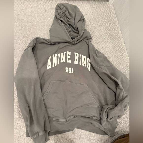 Anine Bing Tops - Anine Bing Olive Green Logo Pullover Hoodie